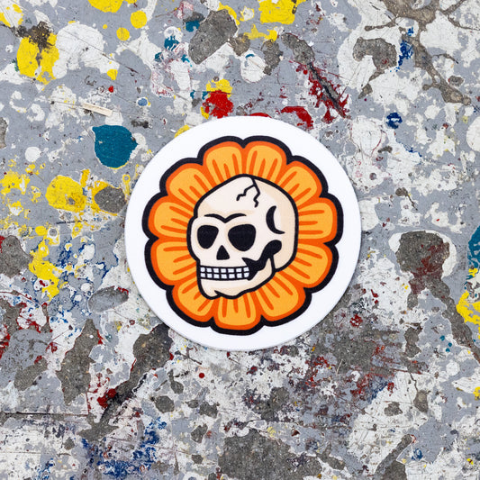 Skull Flower Circle Sticker